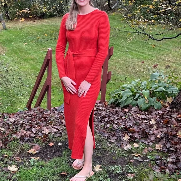 Dresses | Orange Long Sleeve Midi Sweater Dress | Poshmark